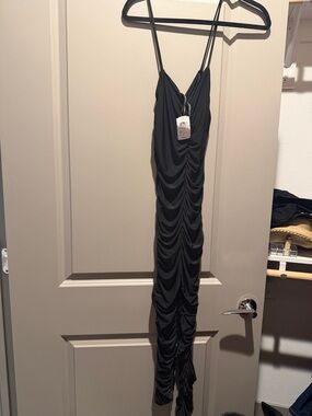 Black Ruched Slip jumpsuit with Spaghetti Straps
